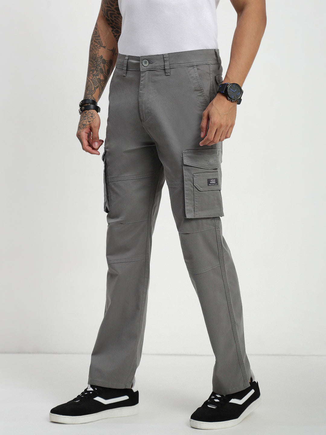 Grey 7 Pocket Regular Fit Cargo Paint