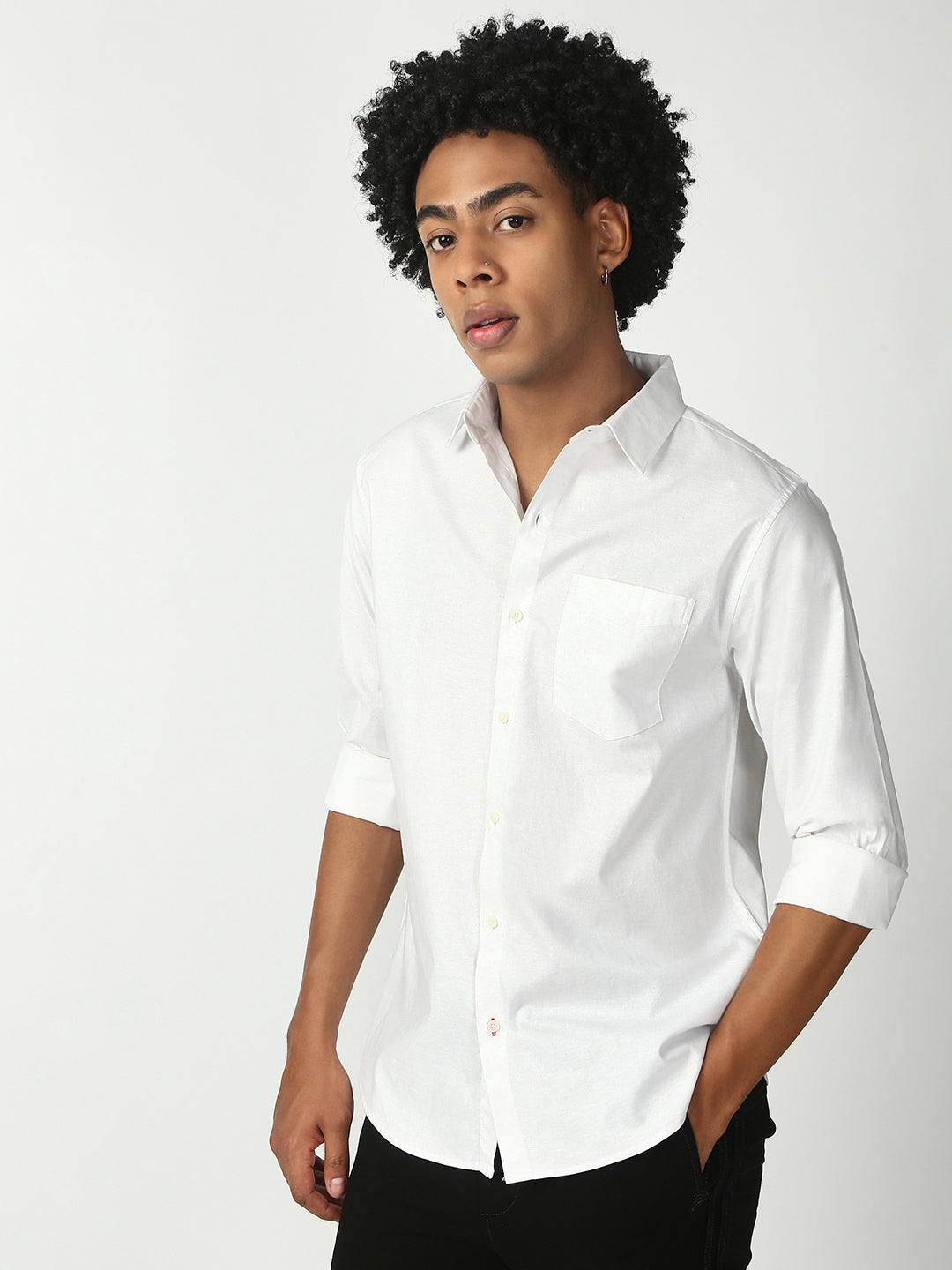 White Full Sleeve Slim Shirt With Pocket