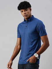 Royal Blue Down Button Polo Collar T-Shirt