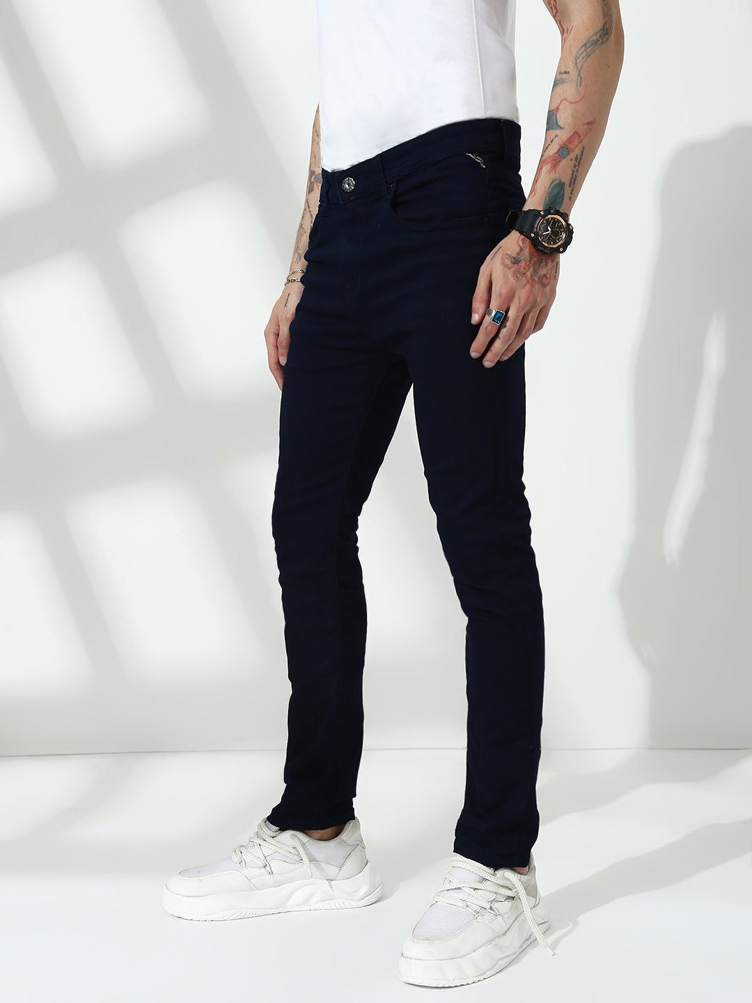 Navy Blue Raw Wash Skinny Fit Jeans