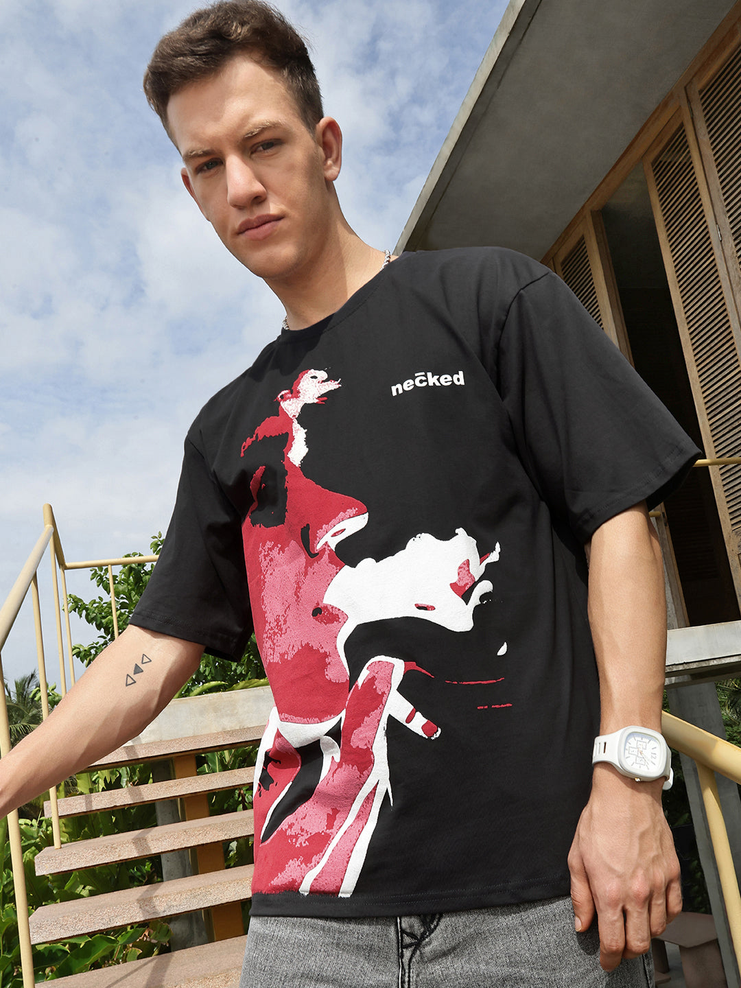 Printed Round Neck Oversize Half Sleeve T-Shirt