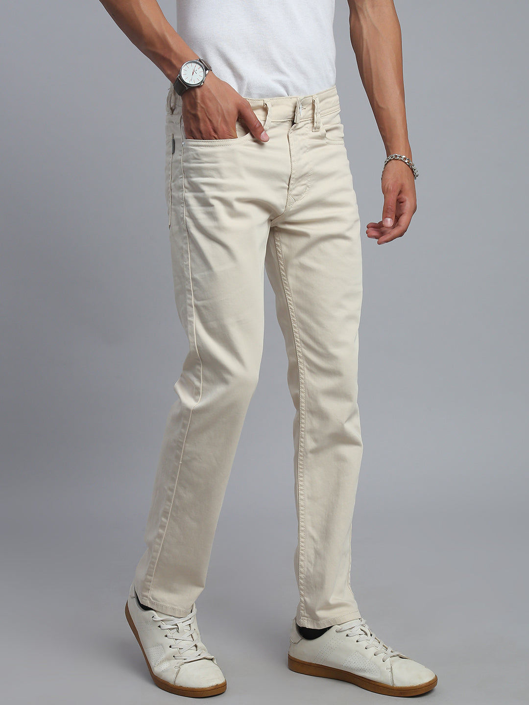 Cream Comfort Slim Fit Stretchable Jeans