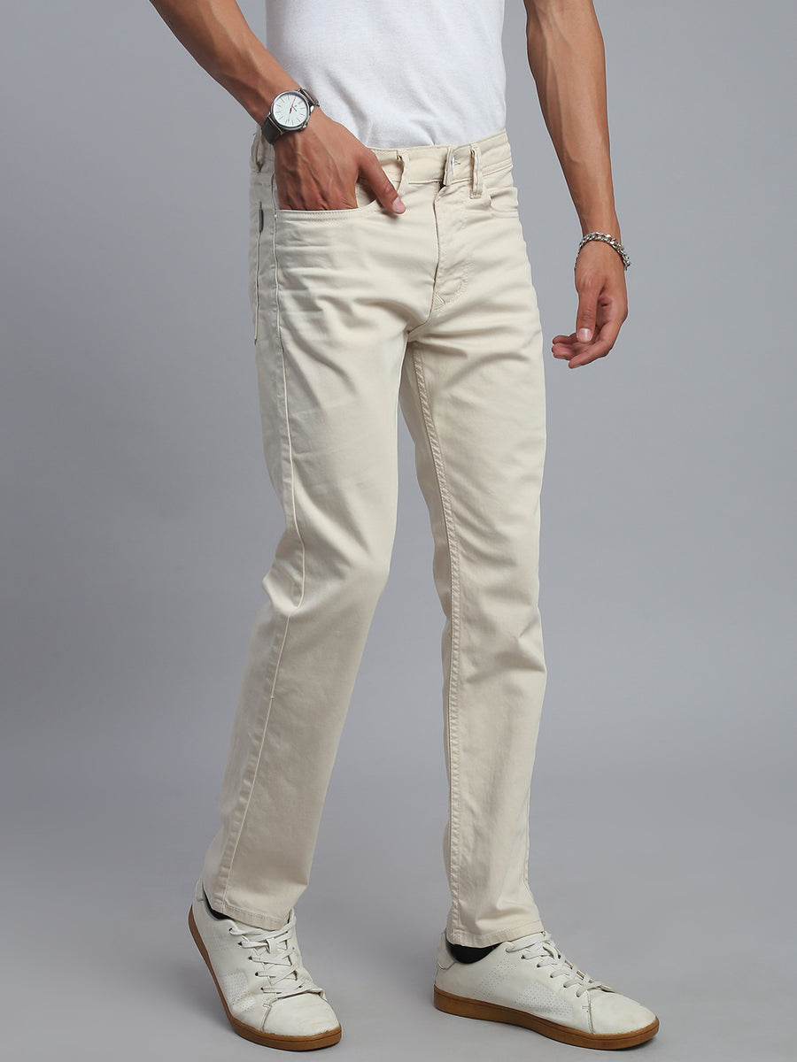 Cream Comfort Slim Fit Stretchable Jeans