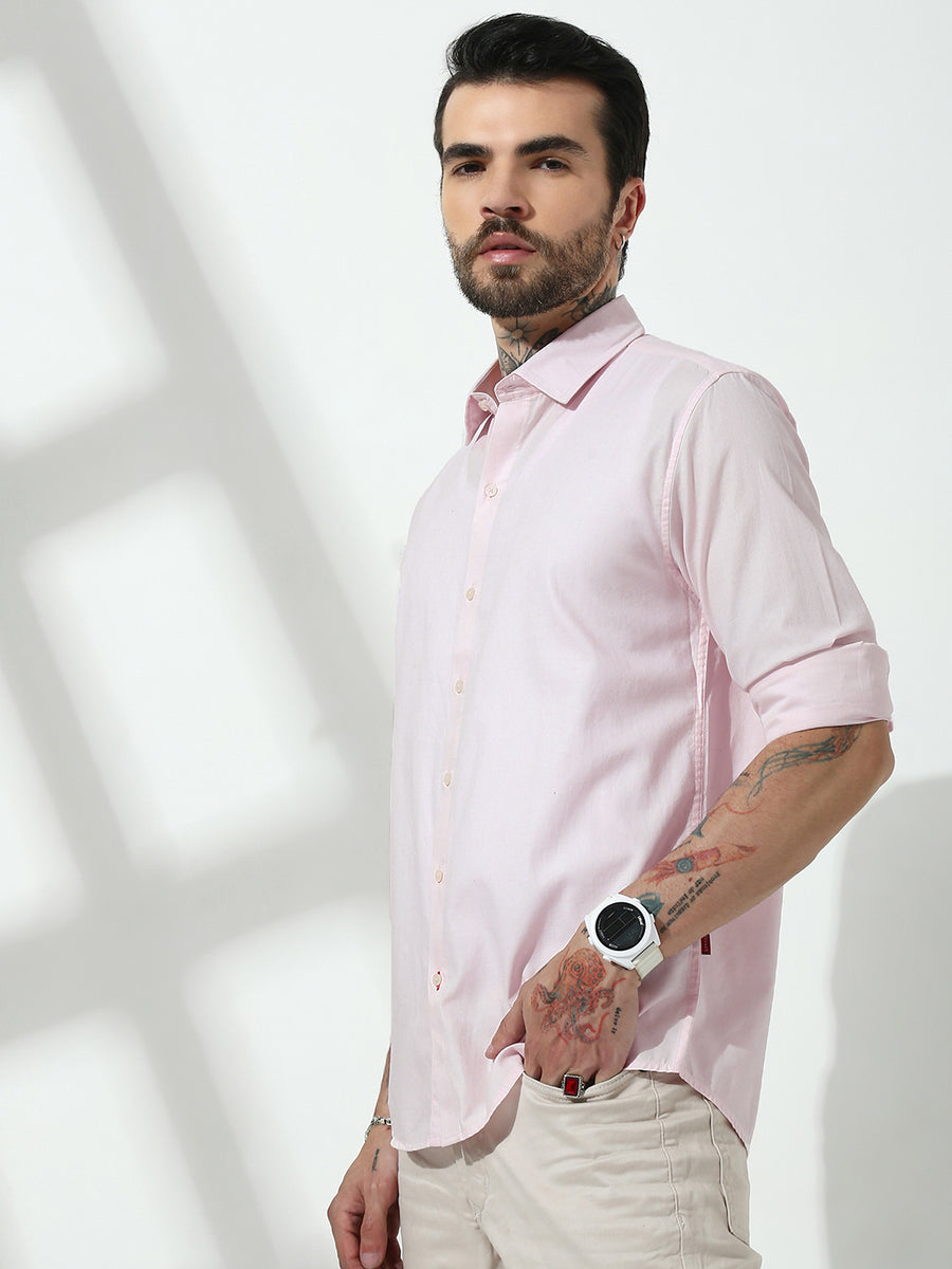Pink Full Sleeve Slim Fit Shirt Without Pocket