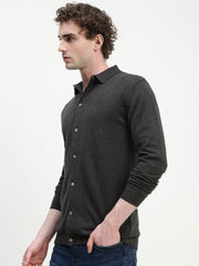 Dark Gray Knit Cardigan Full Sleeve Relax Slim Fit Shirt Without Pocket