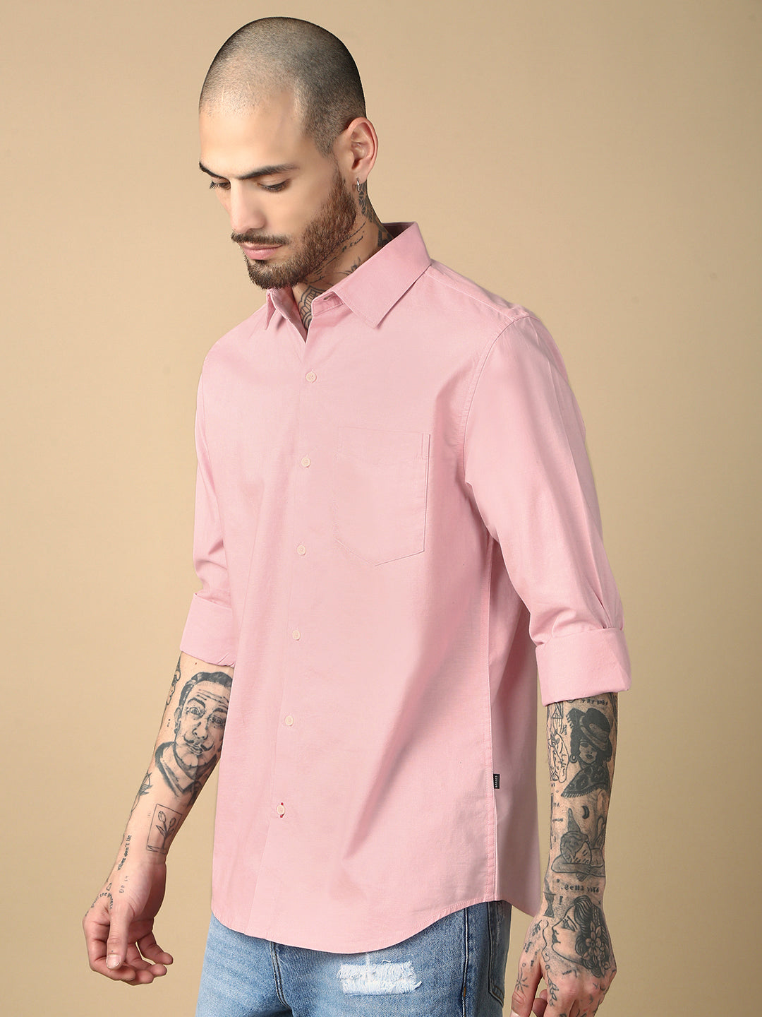 Pink Full Sleeve Slim Shirt With Pocket