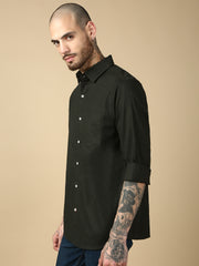 Bottel Green Full Sleeve Slim Shirt With Pocket