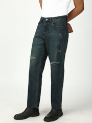 Vintage Blue Ripped Straight Fit Jeans