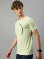 Pista Green Printed Round Neck T-Shirt