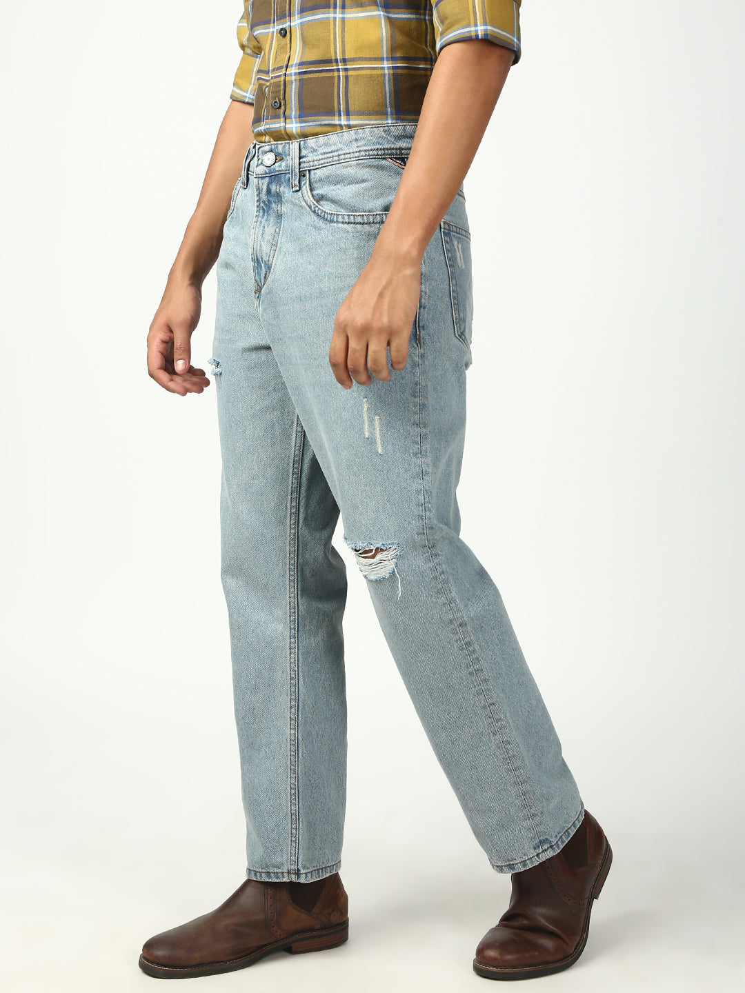 Vintage Light Blue Ripped Straight Jeans