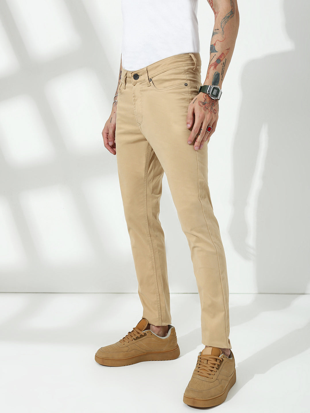 Khakhi  Slim  Fit Cross Pocket  Satin  Pants
