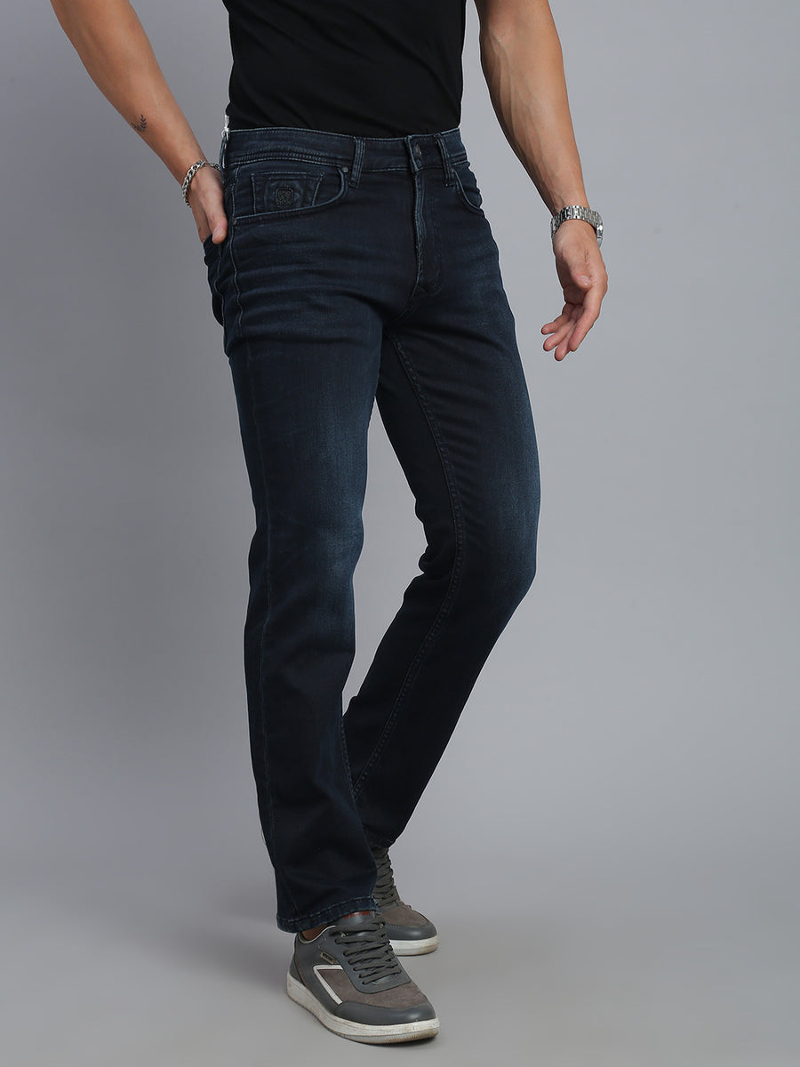 Dark Blue Regular Straight Fit Stretchable Jeans