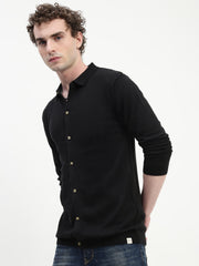 Black Knit Cardigan Full Sleeve Relax Slim Fit Shirt Without Pocket