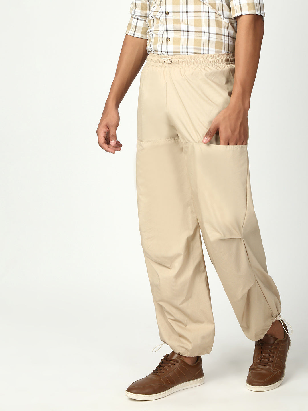 Beige Parachute Cotton Pant
