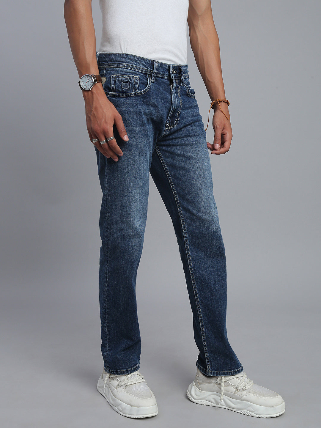 Mild Blue Regular Straight Fit Stretchable Jeans