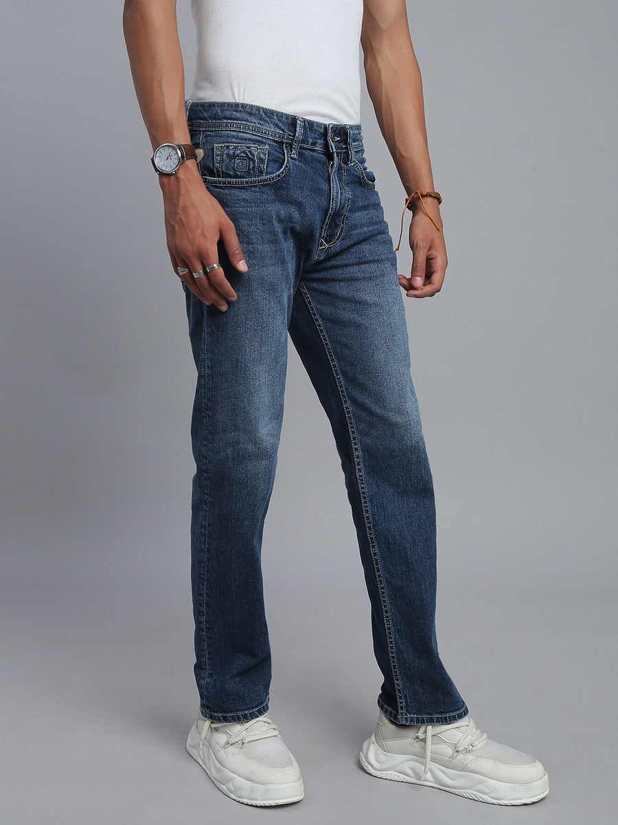 Mild Blue Regular Straight Fit Stretchable Jeans