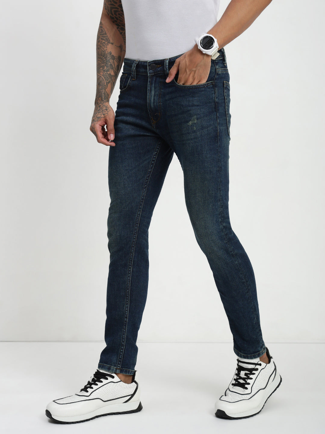 Vintage Blue Poly Stretch Trapped Fit Jeans