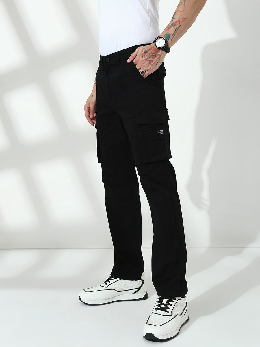 Black 7 Pocket Regular Fit Cargo Paint