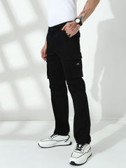 Black 7 Pocket Regular Fit Cargo Paint