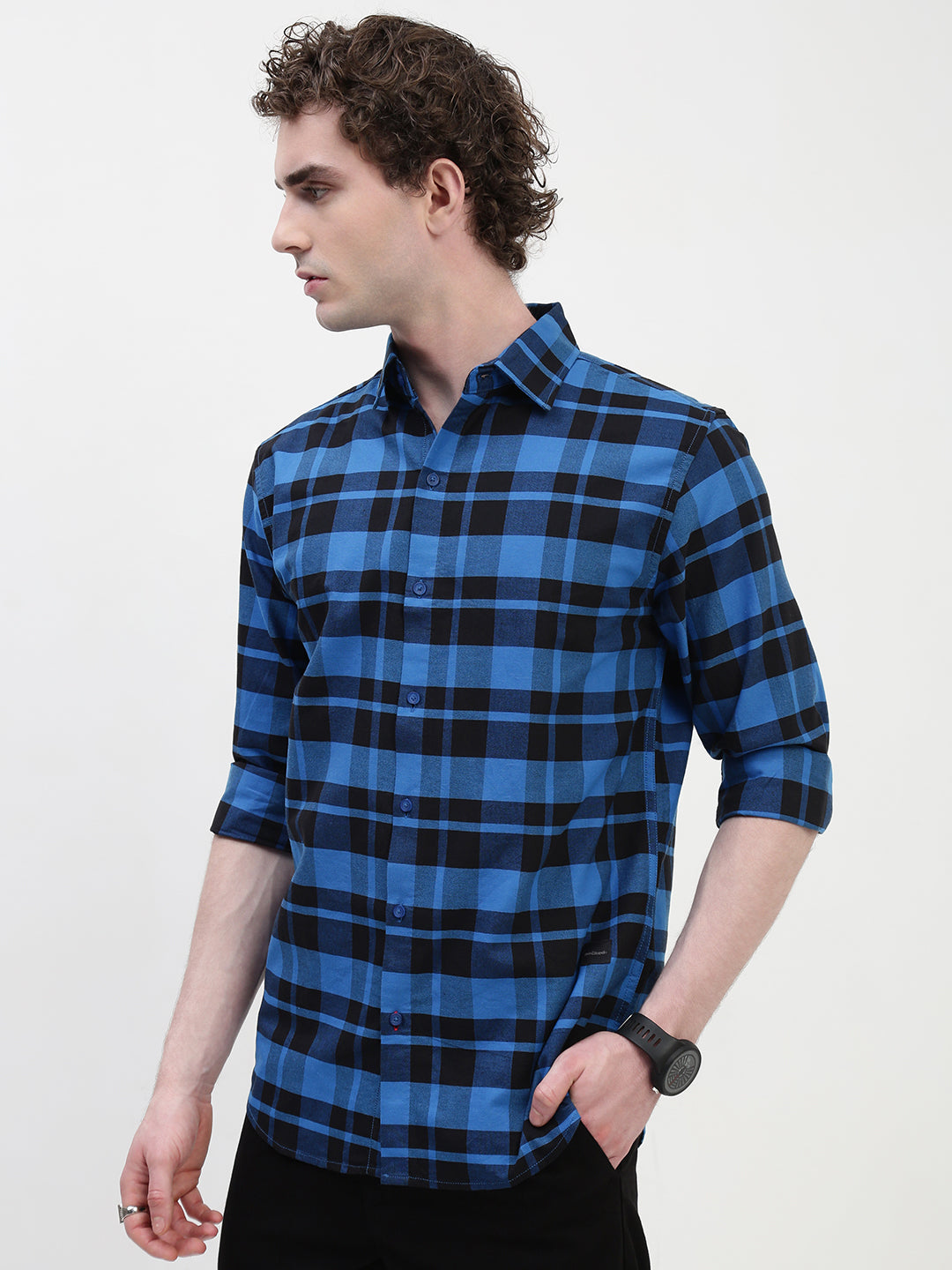 Oxford Checks Full Sleeve Slim Fit Shirt Without Pocket