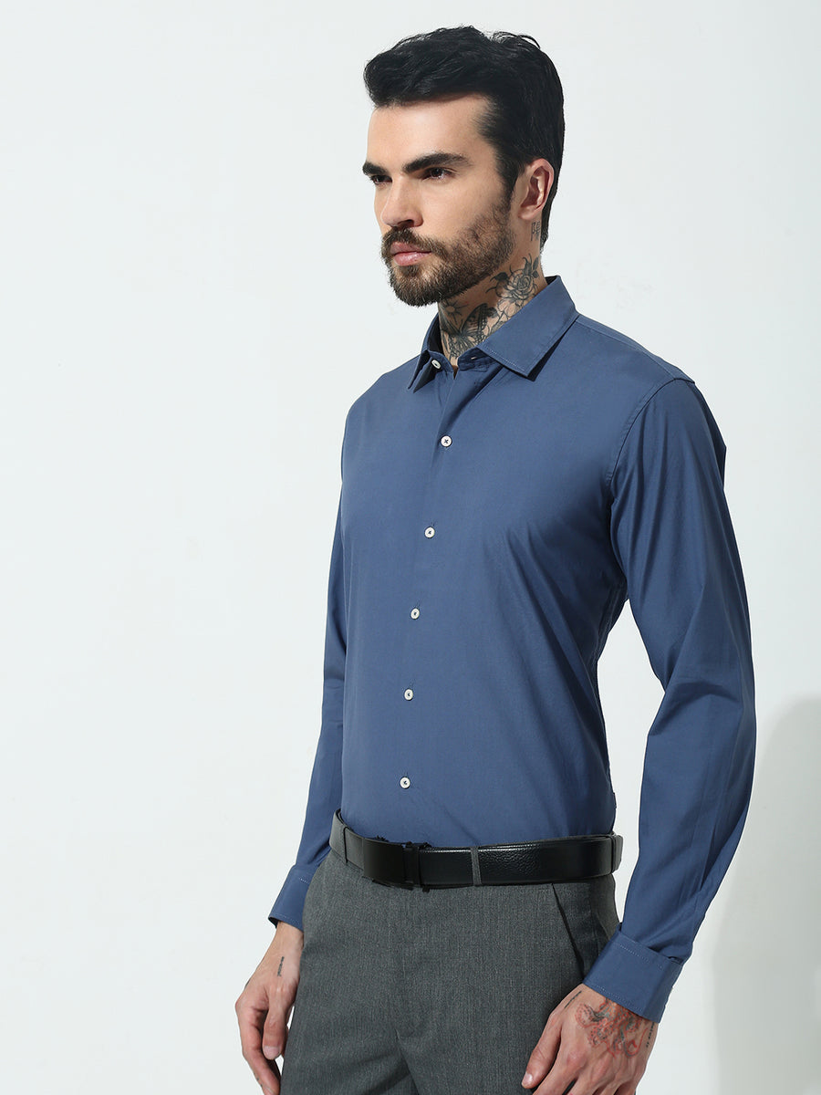 Smoky Blue Full Sleeve Slim Fit Shirt Without Pocket