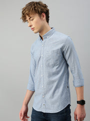 Sky Blue Oxford Stripe Shirt With Patch Pocket