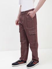 Red Brown Front Patch Pocket Loos Fit Cargo Paint