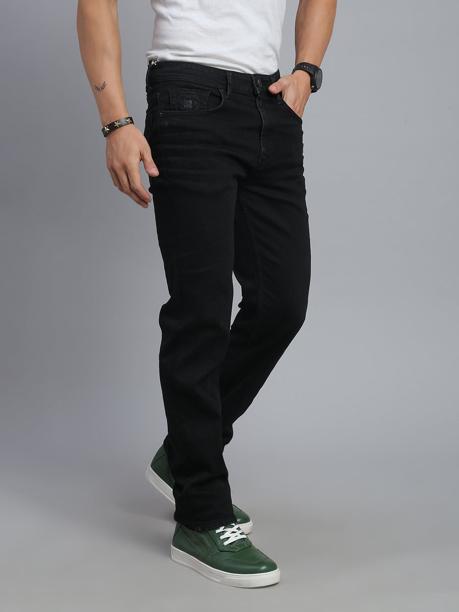 Black Regular Straight Fit Stretchable Jeans