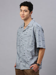 Printed Half Sleeve Oversize Shirt With Pocket