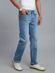 Sky Blue Regular Straight Fit Stretchable Jeans