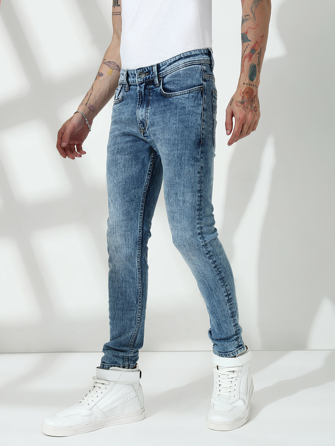 Light Blue  Poly Stretch Trapped Fit Jeans
