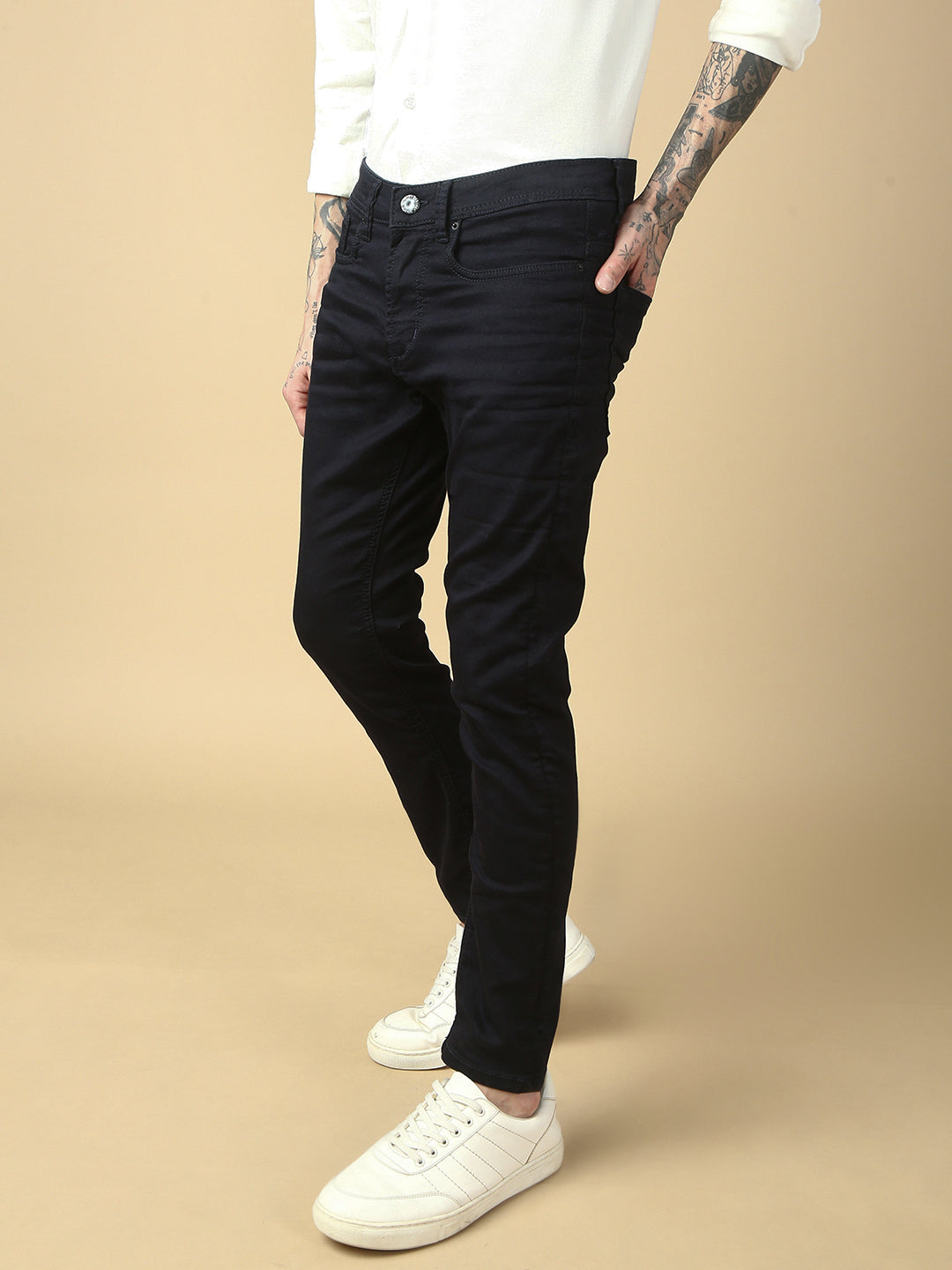 Navy Blue Trapped Fit Stretchable Jeans