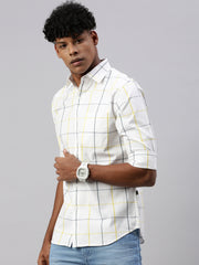 White Compact Rich/Cotton Checks Full Sleeve Shirt With Pocket