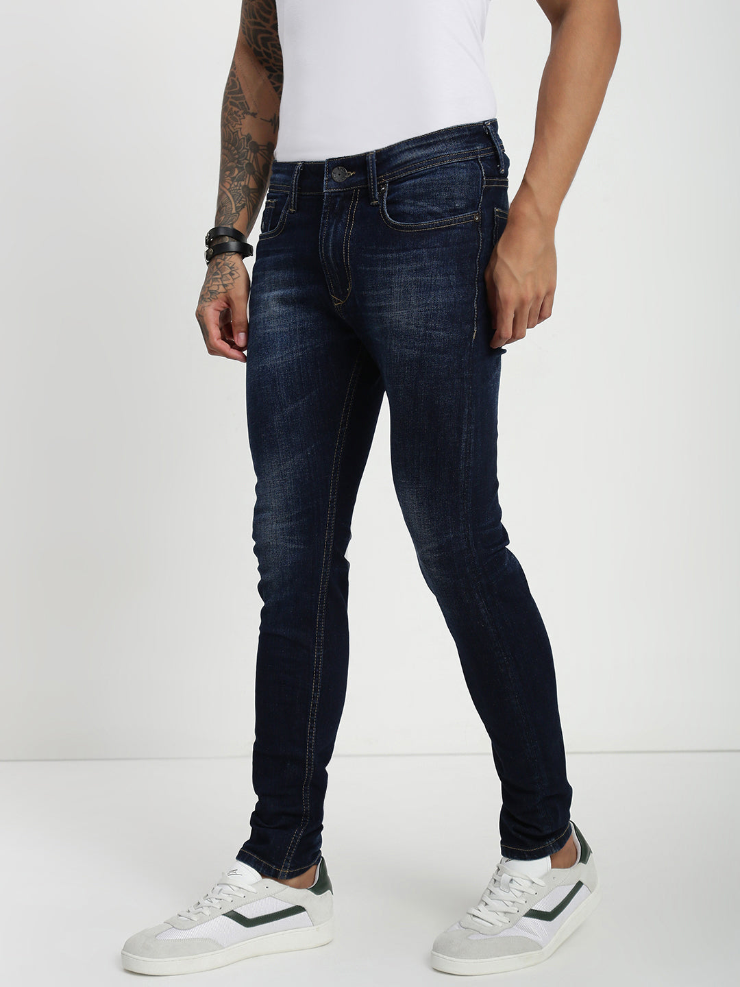Dark Blue  Poly Stretch Trapped Fit Jeans