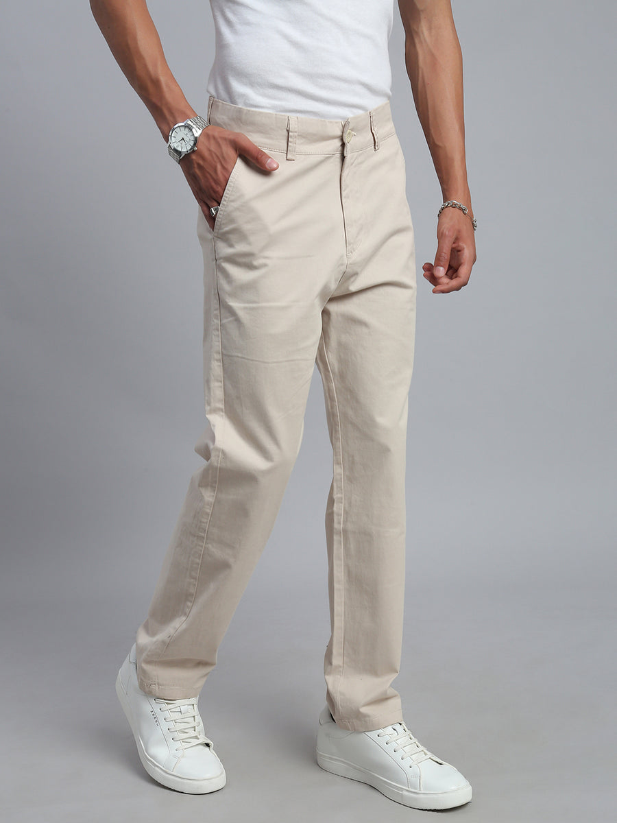 Cream Straight Fit Chinos Paint