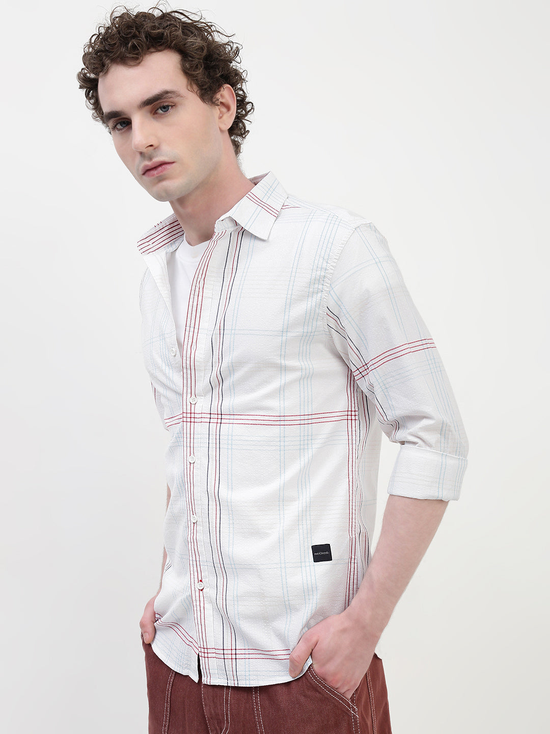 Checks Full Sleeve Slim Fit Shirt Without Pocket