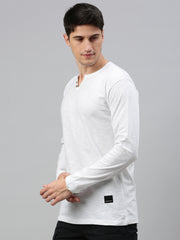 White Henley Neck Full Sleeve t-shirt