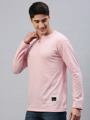 Pink Henley Neck Full Sleeve t-shirt