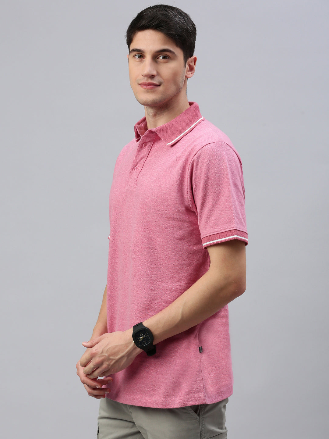 Pink Polo Collar Half T-Shirt