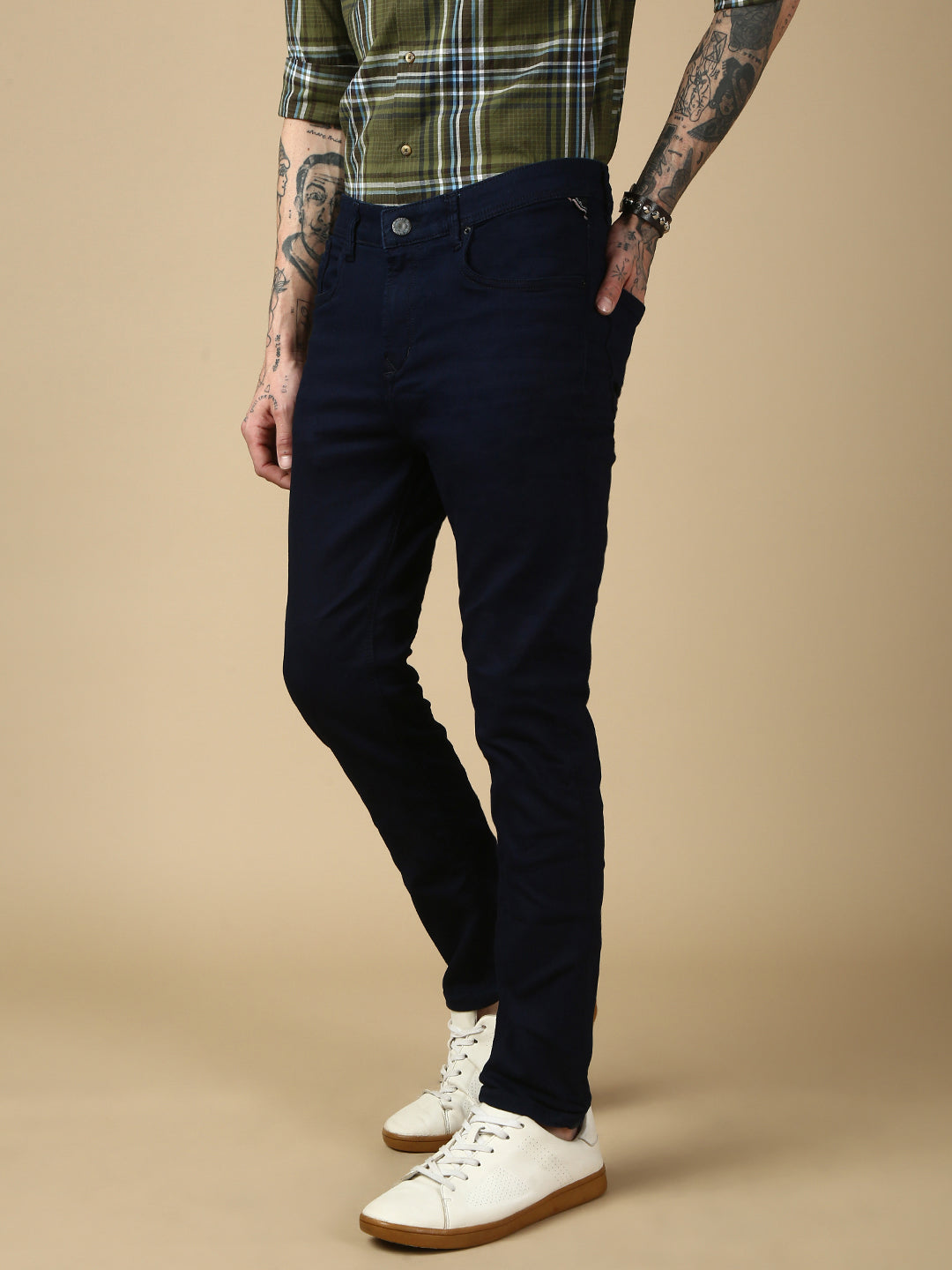 Navy Blue Raw Wash Skinny Fit Stretchable Jeans