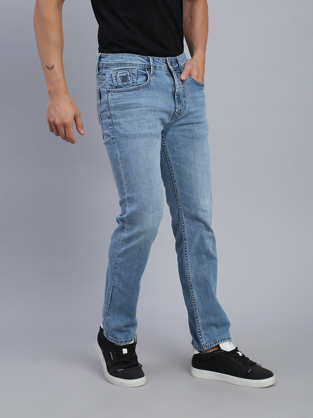 Light Blue Regular Straight Fit Stretchable Jeans