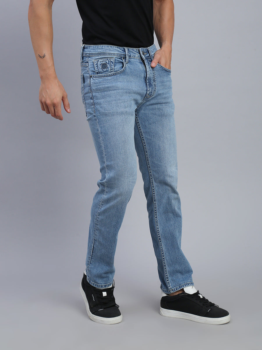 Light Blue Regular Straight Fit Stretchable Jeans