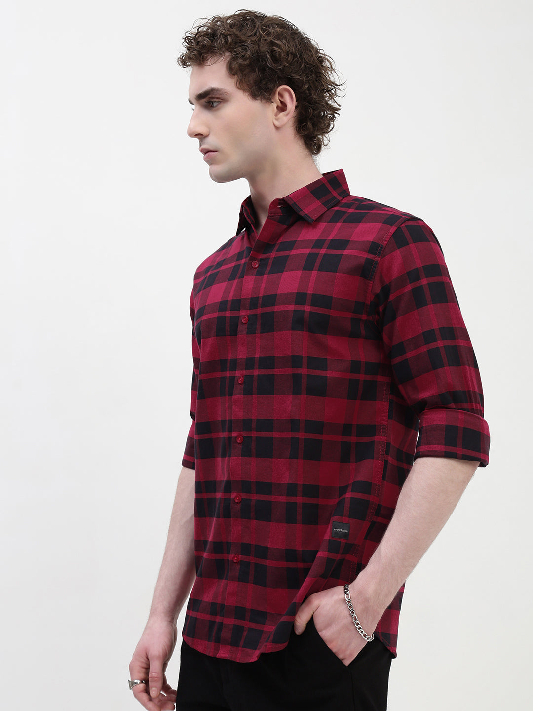 Oxford Checks Full Sleeve Slim Fit Shirt Without Pocket