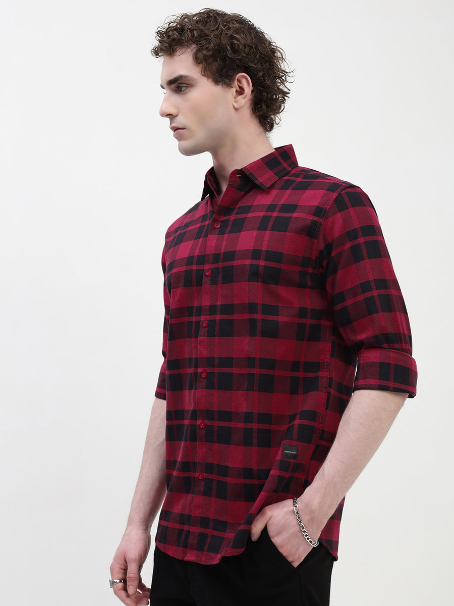 Oxford Checks Full Sleeve Slim Fit Shirt Without Pocket