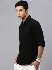 Black Doble Cloth Cotton Shirt Without Pocket