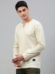 Natural Henley Neck Full Sleeve t-shirt