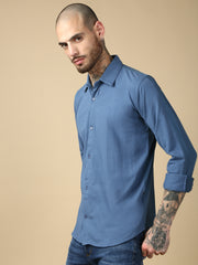 Steel Blue Full Sleeve Slim Fit Shirt Without Pocket
