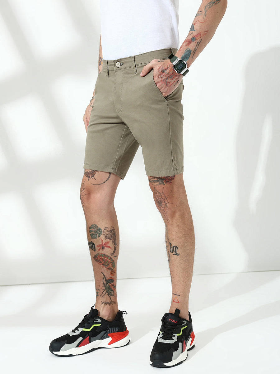 Dark Beige Skinny Fit Chinos Shorts