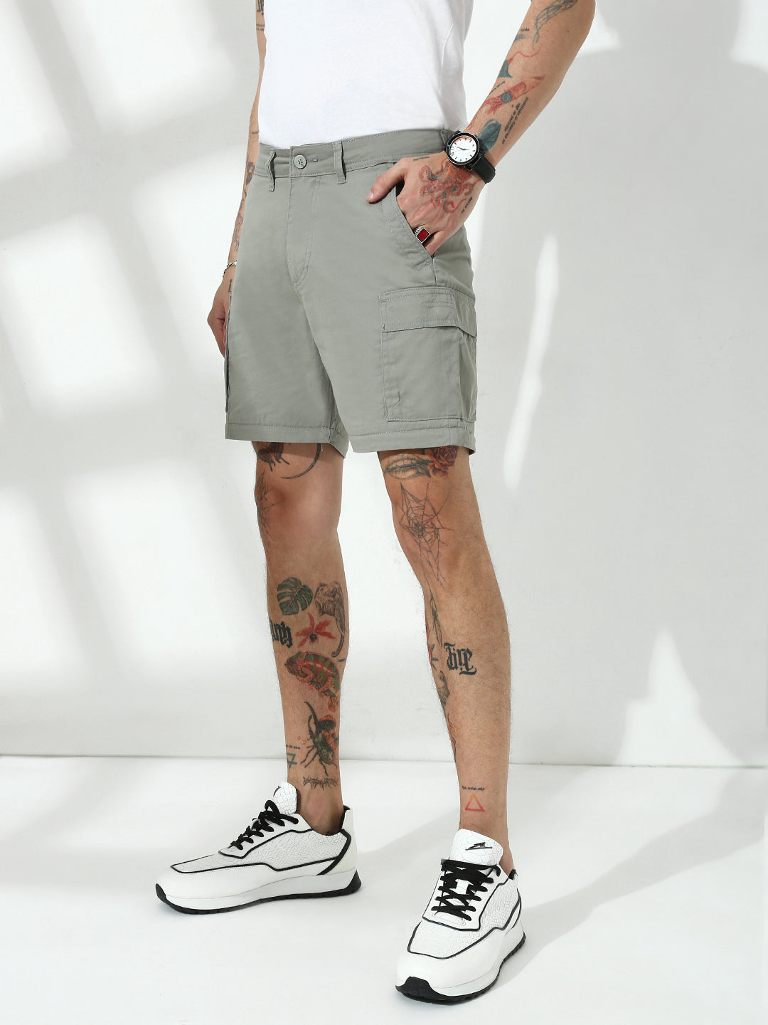 Grey  Detachable Convertable Regular Fit Cargo Paint