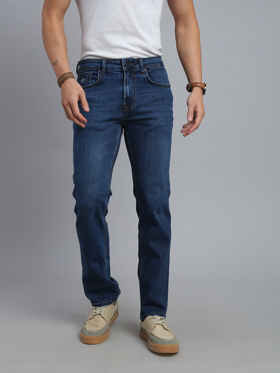 Blue Regular Straight Fit Stretchable Jeans